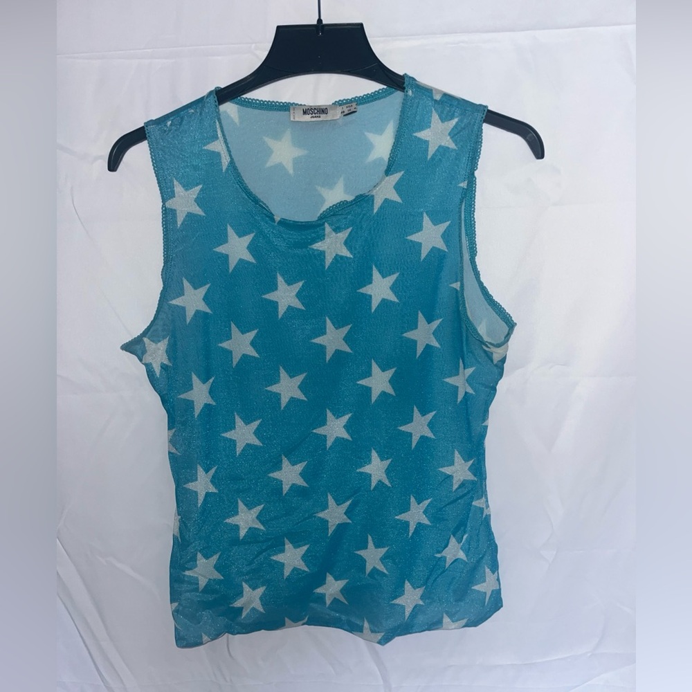 Moschino Blue Sleeveless Star Tank Top- vintage